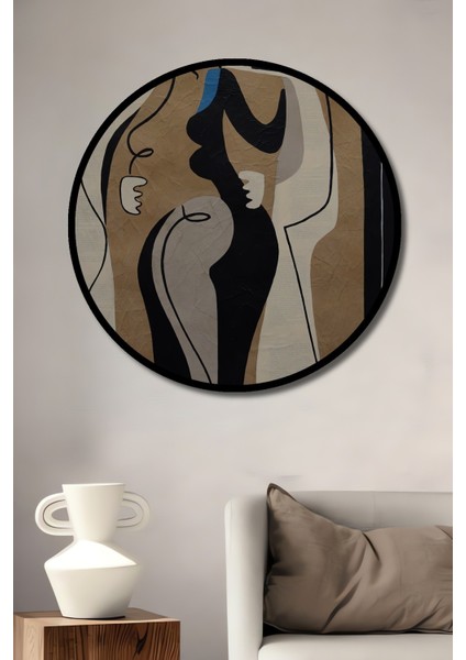 Dekoratif Ahşap Yuvarlak Çerçeve Görünümlü Tablo Modern Aşk