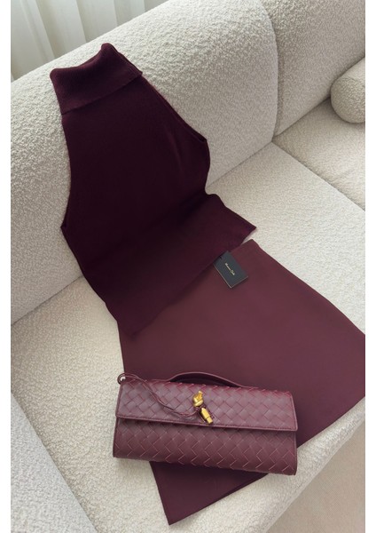 Mini Klasik Düz Marka Etek- Bordo