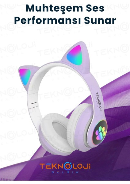 Kedi Kulaklık Kablosuz Bluetooth Kulaküstü Rgb Işıklı Patili Mikrofonlu Katlanabilir fiyatları
