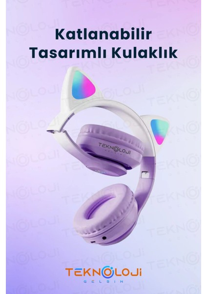 Kedi Kulaklık Kablosuz Bluetooth Kulaküstü Rgb Işıklı Patili Mikrofonlu Katlanabilir indirimleri