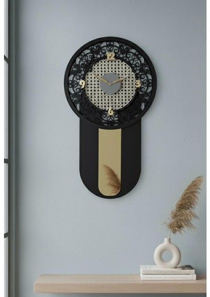 Hazeran Detaylı Dekoratif Nera Duvar Saati 40X70 Siyah-Altın