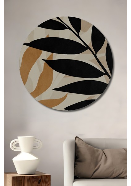 Dekoratif Ahşap Yuvarlak Tablo Doğa Yaprakları