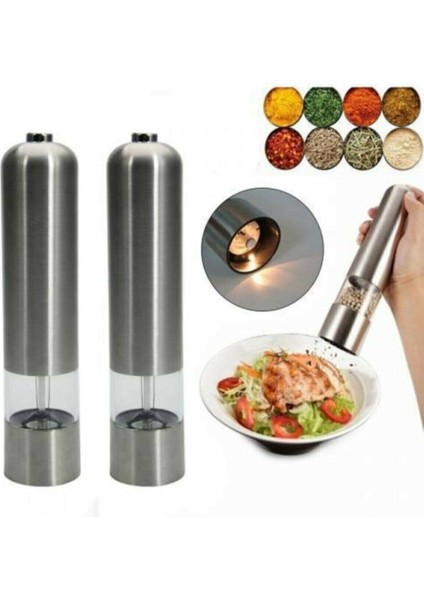 Pilli Işıklı Otomatik Tuz Karabiber Baharat Değirmeni Öğütücü indirimleri