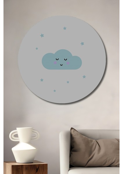 Dekoratif Ahşap Yuvarlak Tablo Uyuyan Bulut