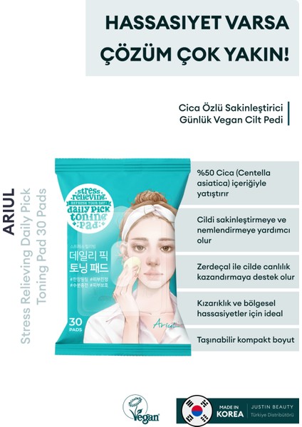 Stress Relieving Daily Pick Toning Pad 30 Pads - Cica Özlü Sakinleştirici Günlük Vegan Cilt Pedi