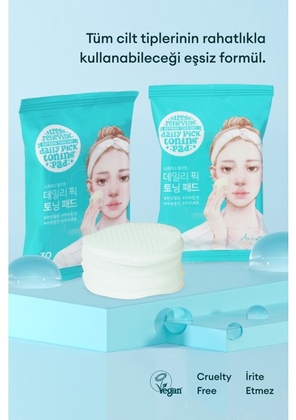 Stress Relieving Daily Pick Toning Pad 30 Pads - Cica Özlü Sakinleştirici Günlük Vegan Cilt Pedi