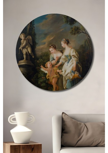 Dekoratif Ahşap Yuvarlak Tablo Doğa Bahçesinde Yürüyüş