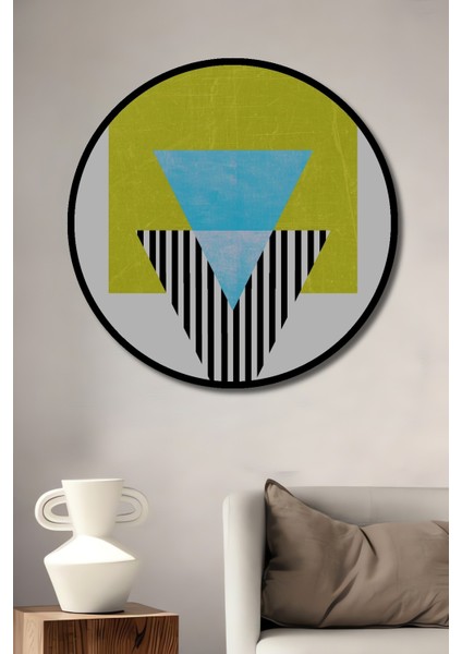 Dekoratif Ahşap Yuvarlak Çerçeve Görünümlü Tablo Renkli Geometri