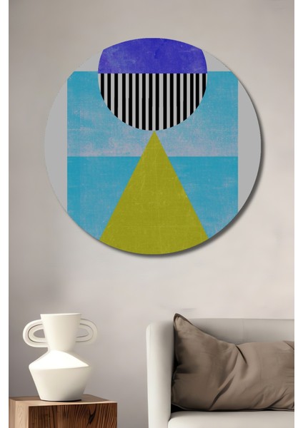 Dekoratif Ahşap Yuvarlak Tablo Geometrik Soyut Sembol