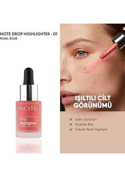 Note Drop Highlighter 01 Pearl Rose Işıltılı Likit Aydınlatıcı modelleri