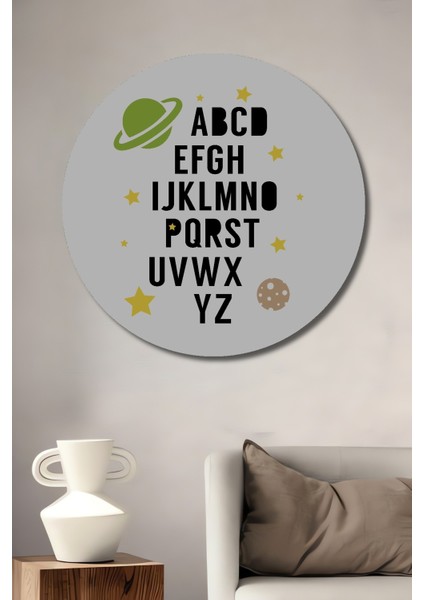 Dekoratif Ahşap Yuvarlak Tablo Gezegen Alfabe Yıldızları