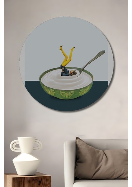 Dekoratif Ahşap Yuvarlak Tablo Yoğurt Içinde Insan