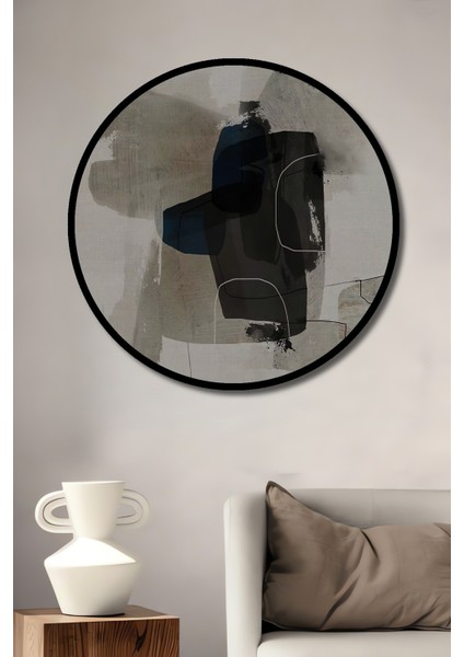 Dekoratif Ahşap Yuvarlak Çerçeve Görünümlü Tablo Soyut Kompozisyon