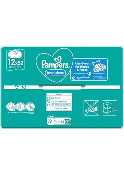 Pampers Fresh & Clean Islak Bebek Mendili, 12 Paket, 624 Islak Mendil