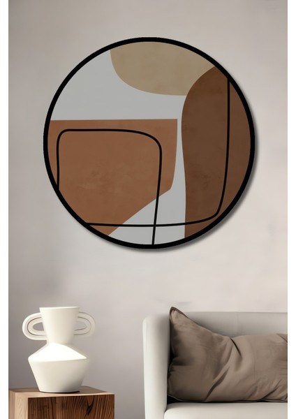Dekoratif Ahşap Yuvarlak Çerçeve Görünümlü Tablo Soyut Geometri