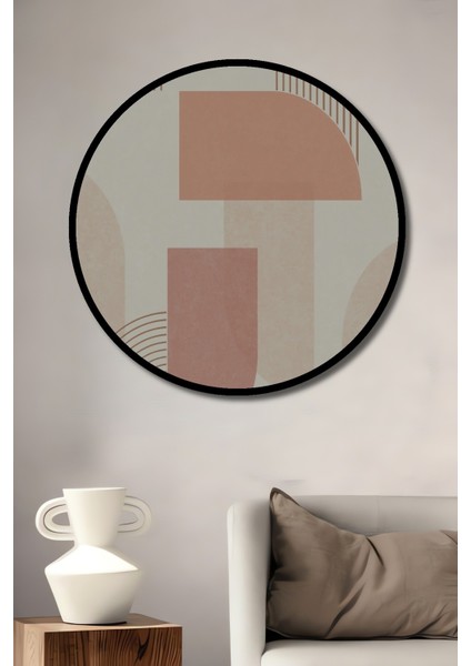 Dekoratif Ahşap Yuvarlak Çerçeve Görünümlü Tablo Geometrik Şekiller Harmoni