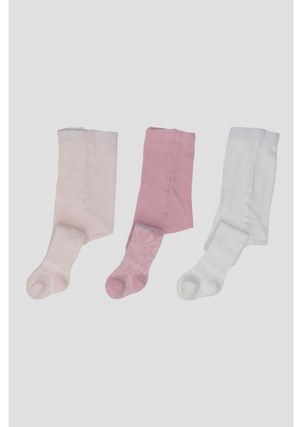 3 Adet Jakar Desenli Pamuklu Kız Çocuk ve Bebek Külotlu Çorap