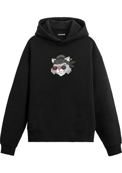 Samuray Kedi Baskılı Hoodie