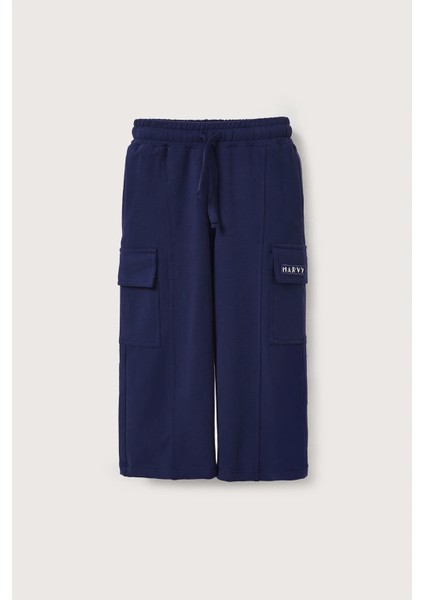 Lacivert Kargo Cepli Nakışlı Pantolon