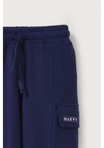 Lacivert Kargo Cepli Nakışlı Pantolon modelleri