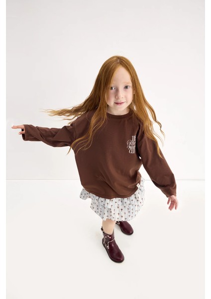 The Marvy Magical Club Kahverengi Baskılı Uzun Kollu Tshirt