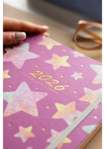 2026 18X20 Spiralli Haftalık Kare Ajanda 12 Aylık - Yıldız modelleri