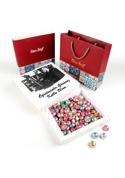 Atatürk Temalı Öğretmenler Günü Hediyesi Çikolatin 450G Motif Desenli Kutu Çanta