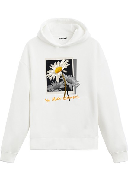 No More Excuses Papatya Baskılı Hoodie