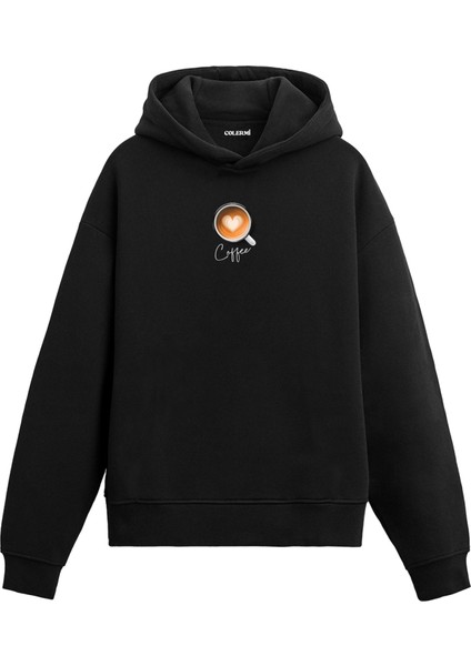 Kalpli Kahve Fincanı Baskılı Hoodie