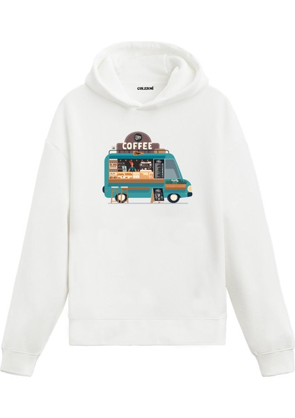 Kahve Arabası Baskılı Hoodie
