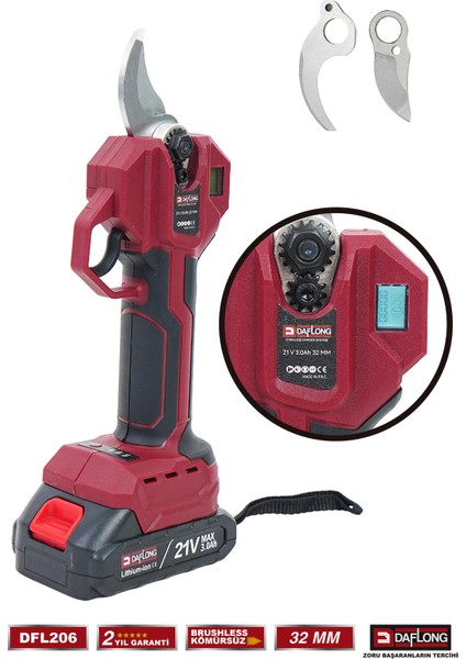 2.1m Teleskopik Uzatma Kızaklı Bakır Sargı Yedek Bıçaklı Şarjlı Dijital Bağ Makas DFL-206 modelleri