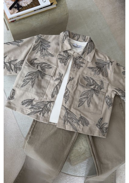 Nakışlı Premium Gabardin Ceket- Bej