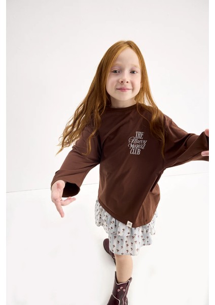 The Marvy Magical Club Kahverengi Baskılı Uzun Kollu Tshirt indirimleri
