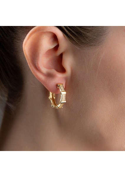 925 Ayar Gümüş Taşlı Köşeli Halka Küpe indirimleri