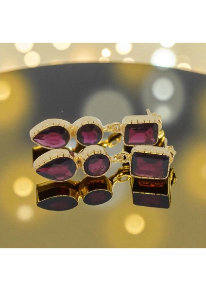 El Işçiliği 925 Ayar Gümüş Garnet Taşlı Küpe | Zarif ve Asil Tasarım indirimleri