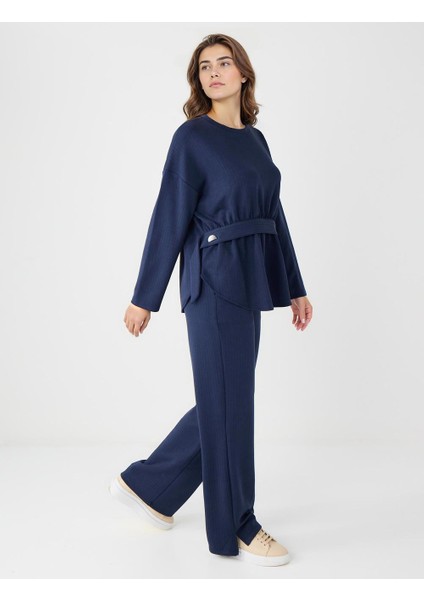 Lacivert Rahat Kesim Bol Paça Modal Örme Pantolon