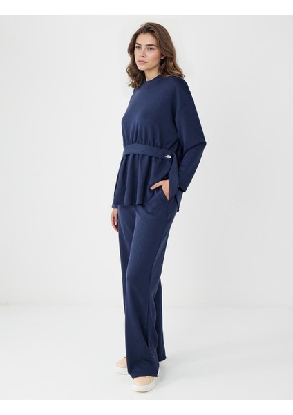 Lacivert Rahat Kesim Bol Paça Modal Örme Pantolon modelleri