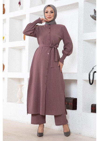 Yırtmaç Detaylı Takım Gül Kurusu MSW19233-3 modelleri