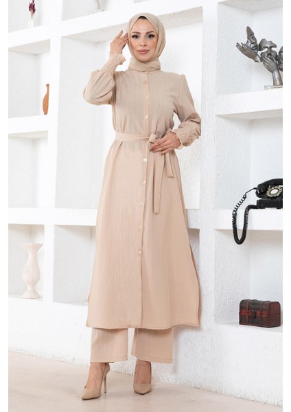 Yırtmaç Detaylı Takım Bej MSW19233-4