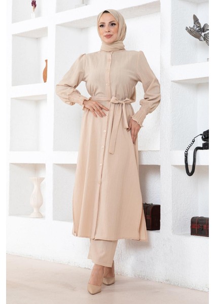 Yırtmaç Detaylı Takım Bej MSW19233-4 modelleri