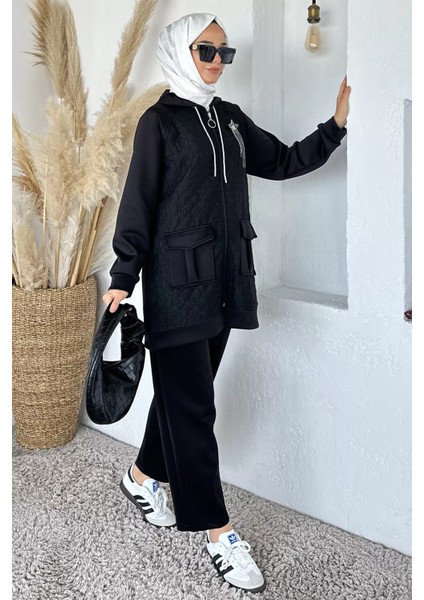 Kapitoneli Broş Detaylı Kapüşonlu Tesettür Tunik Bel Lastikli Pantolon Ikili Takım P-00018862 fiyatları