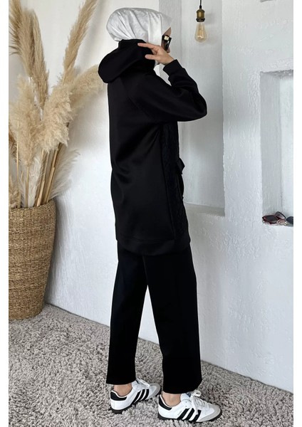 Kapitoneli Broş Detaylı Kapüşonlu Tesettür Tunik Bel Lastikli Pantolon Ikili Takım P-00018862 fırsatları