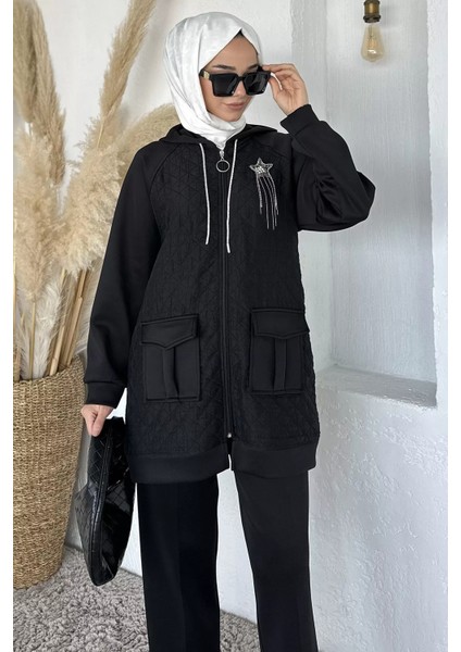 Kapitoneli Broş Detaylı Kapüşonlu Tesettür Tunik Bel Lastikli Pantolon Ikili Takım P-00018862 indirimleri