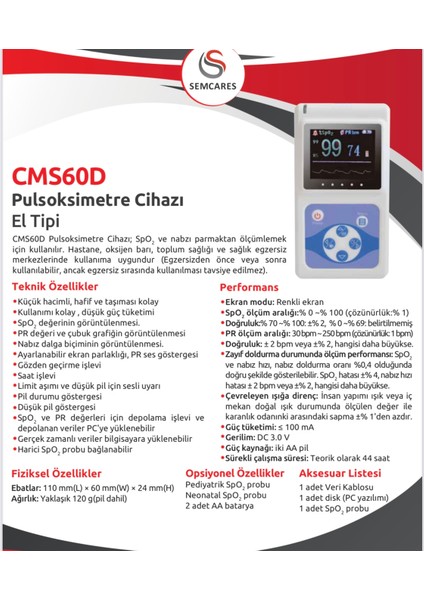 CMS60D El Tipi Pulse Oksimetre Cihazı Çocuk