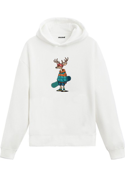 Snowboard Geyik Baskılı Hoodie