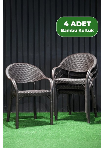 Bambu Rattan Kollu Koltuk 4 Adet