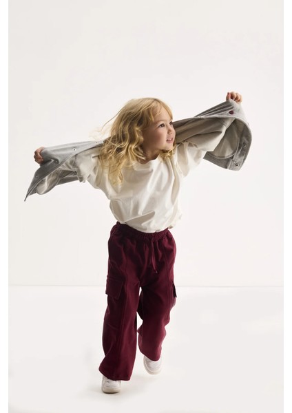 Bordo Kargo Cepli Nakışlı Pantolon