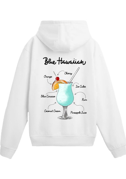 Blue Hawaiian Sırt Baskılı Hoodie