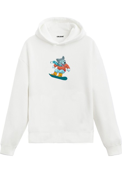 Snowboard Köpek Baskılı Hoodie