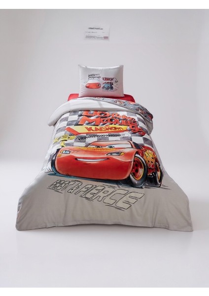 Lisanslı Cars Gri Fast Lastikli Tek Kişilik Nevresim Takımı – %100 Pamuk